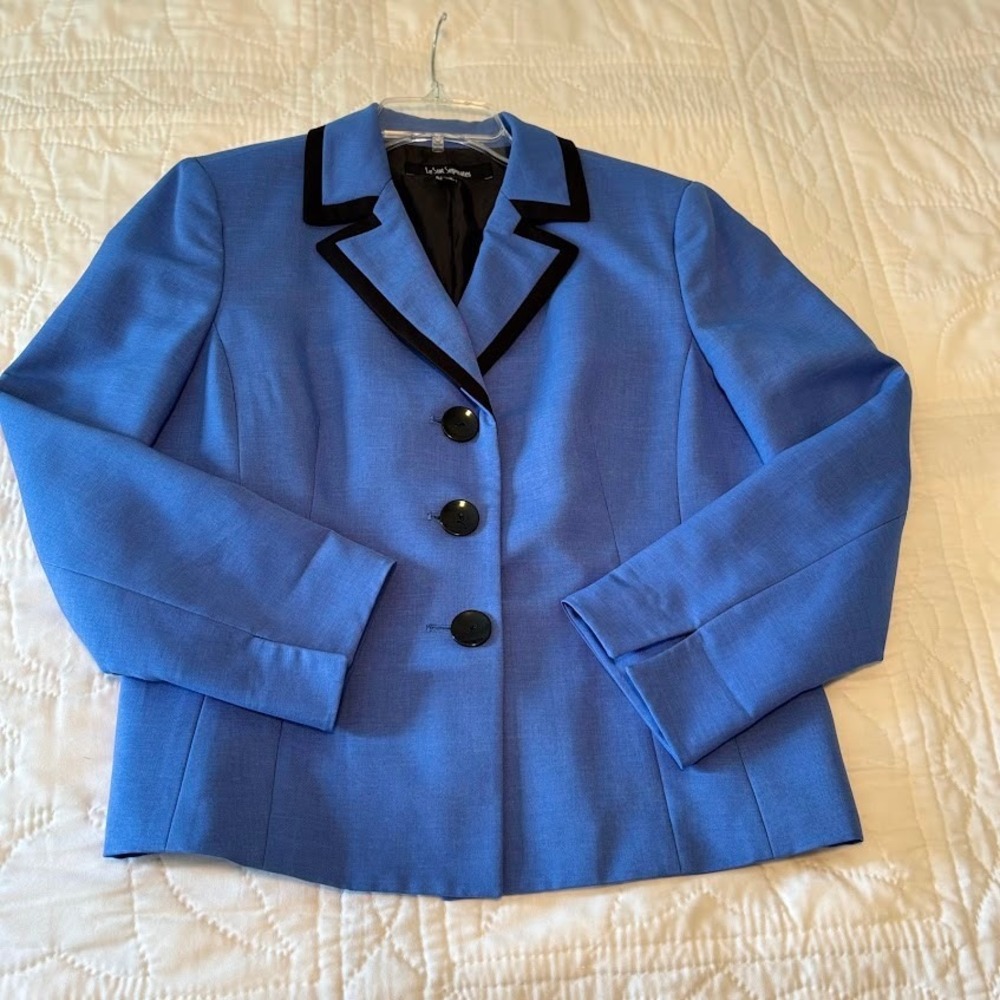 Le Suit Separates Blazer Women 14P Blue Polyester Classic Velvet Trim Chic Work
